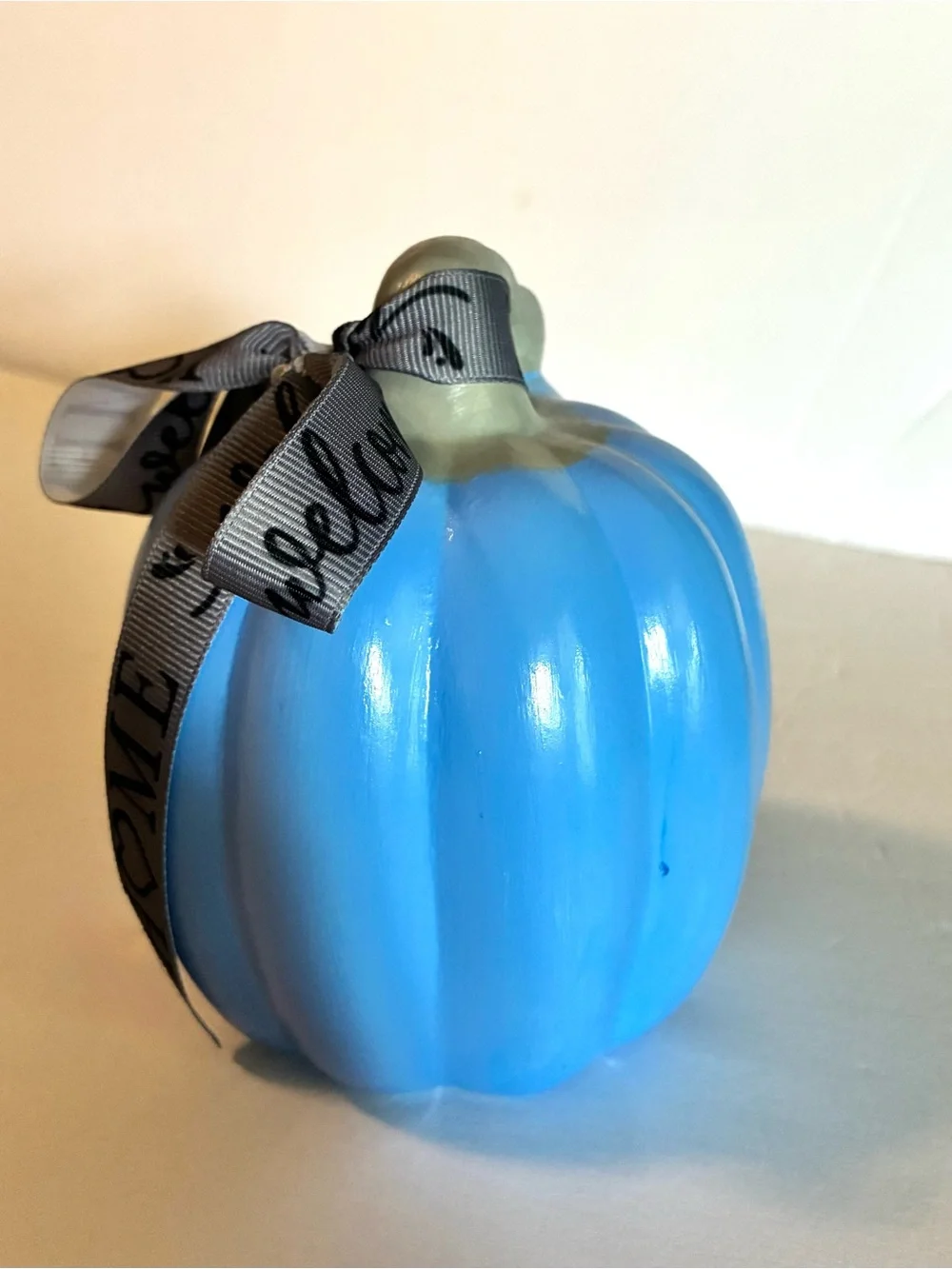 Blue Decorative Pumpkin with Ribbon